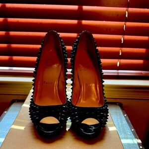 Yolanda Spikes 120 Metal Patent Blue by Christian Louboutin Paris